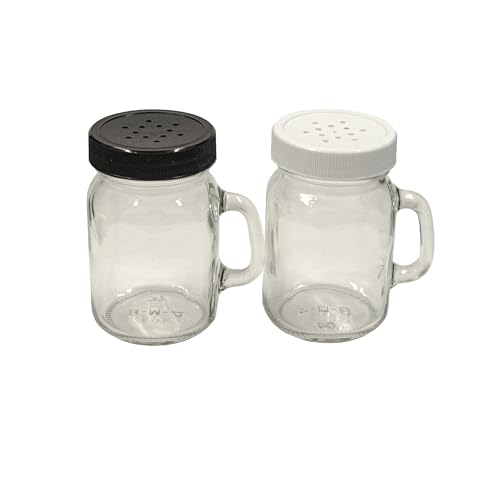 4 Ounce Mini Glass Mason Jars Set with Handles - Salt & Pepper Shakers