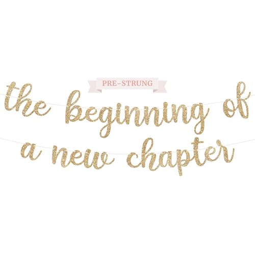 Gold Glitter Pre-Strung 'New Chapter' Banner - 10 ft Party Decor