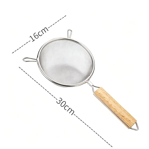 6-Inch Stainless Steel Fine Mesh Strainer with Wooden Handle