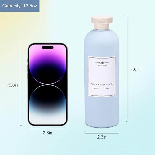 ASEVAT 13.5oz Blue Refillable Travel Shampoo & Conditioner Bottles - 4 Pack, Leak-Proof Flip Cap