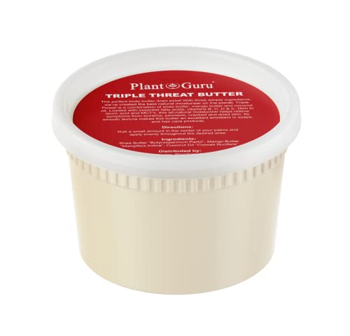 Plant Guru Triple Threat Body Butter 14 oz - Shea, Mango & Coconut Oil Moisturizer, Natural Skin & Hair Care, Pack of 1