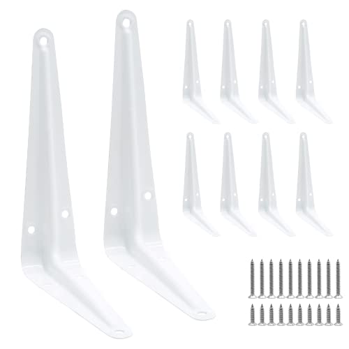 Uenhoy 10 Pack White Shelf Brackets, 6 Inch Metal L Brackets