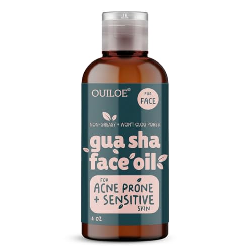 Ouiloe Gua Sha Facial Oil for Sensitive & Acne-Prone Skin, Non-Greasy, Fragrance-Free