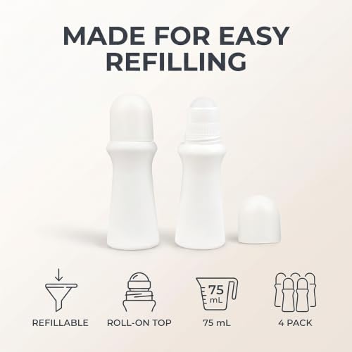 4-Pack 75ml Refillable Plastic Roller Bottles for Essential Oils