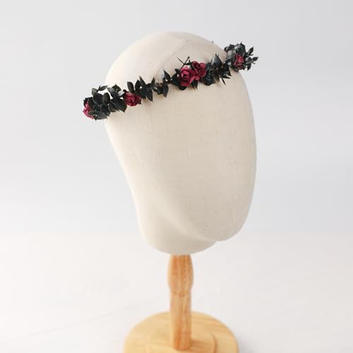 Black Rose Flower Crown for Women - Handmade Renaissance Headband