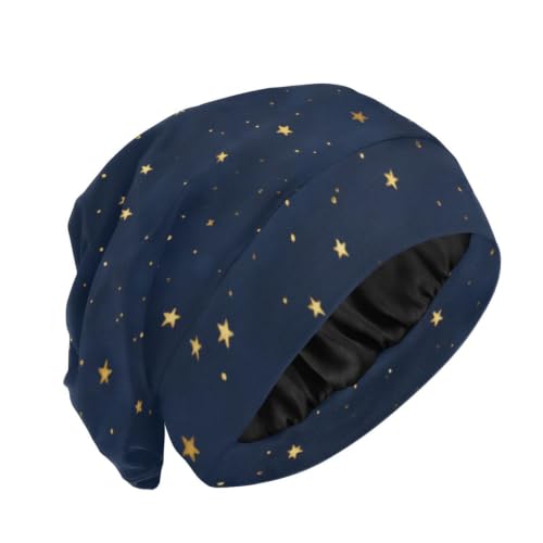 ElliTarr Satin Bonnet Sleep Cap - Dark Blue Stars, One Size Hair Wrap
