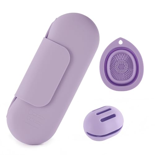 3-in-1 Silicone Makeup Brush Organizer Set with Cleaning Bowl & Sponge Holder