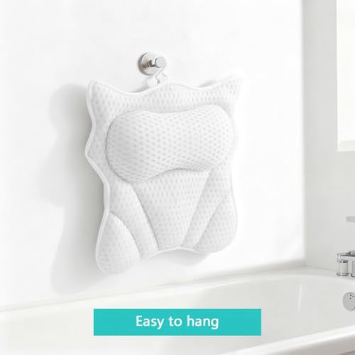 Saycker White Bath Pillow for Tub - Ergonomic Neck & Back Support, Reusable & Washable