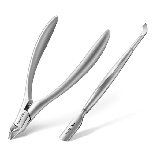 MR.GREEN Cuticle Nippers + Manicure Pusher Set with Built-in Spring - Dead Skin Remover & Nail Trimmer