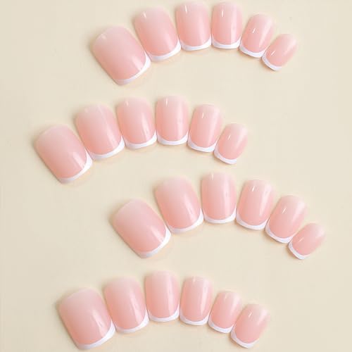 White French Tip Short Square Press-On Nails - 24pcs Acrylic Set