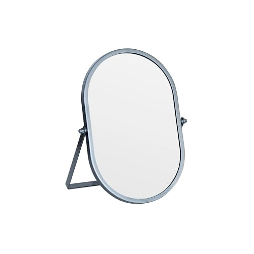 Oval Vanity Mirror with Stand - Metal Frame, Silver, 8.9x5.9 Inches