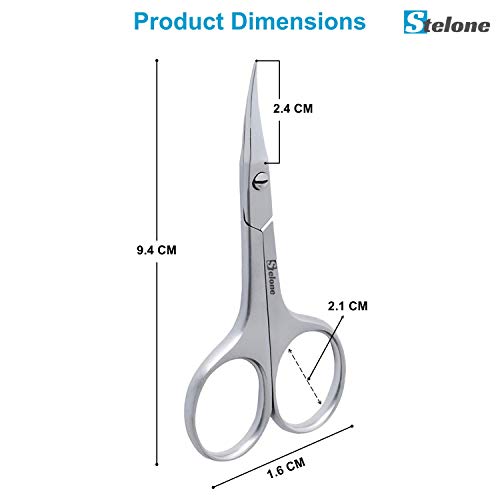 Multi-Purpose Eyebrow & Cuticle Scissors - Stainless Steel Curved Blade for Manicure & Facial Hair - Stelone