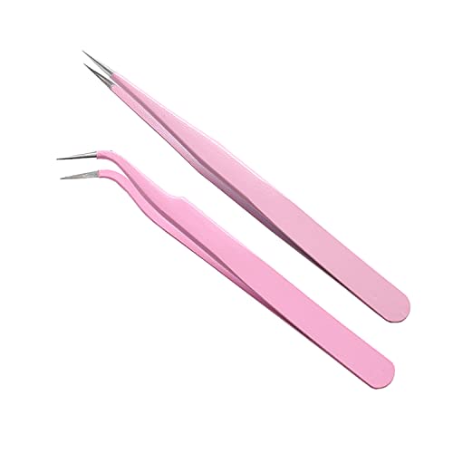 MAXLEAF 2PCS Stainless Steel Precision Tweezers Set - Straight & Curved for Eyelash Extensions, Nail Art, and Scrapbooking