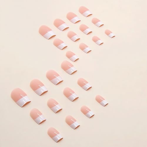 24PCS White French Tip Press-On Nails - Short Square Reusable Acrylic