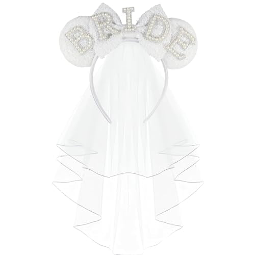 Pearl Bride Mouse Ear Headband with Veil - Wedding & Bachelorette