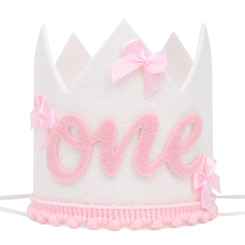 Pink Bow 1st Birthday Crown Hat for Girls - Bow Theme Decoration