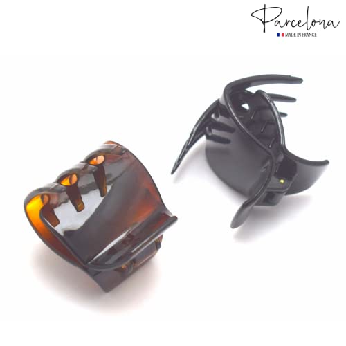 Parcelona French 1.5" Small Hair Claw Clips, Set of 2, Black & Tortoise