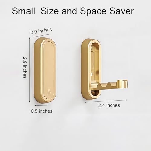 Brushed Gold Foldable Towel Hooks - 2 Pack Heavy Duty Wall Hooks