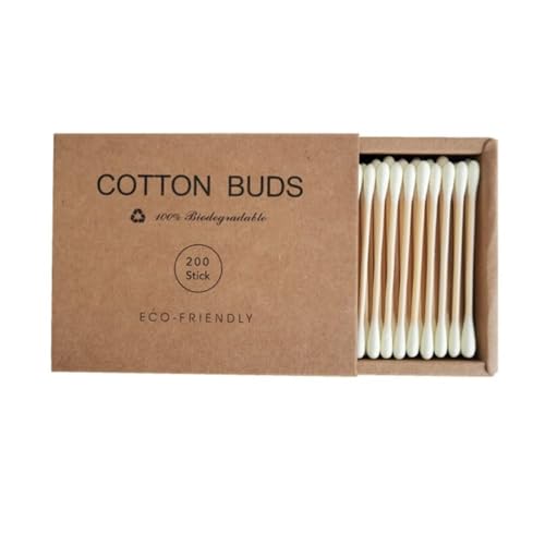 Premium Cotton Swabs - Biodegradable Organic Double Tips for Ear Wax Removal | 200 Count, Black