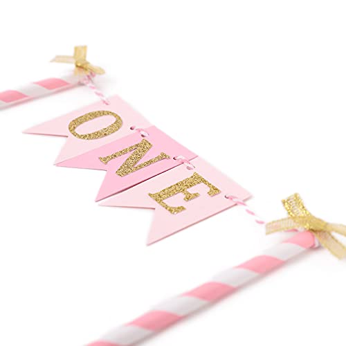 Pink and Gold Cake Topper for Baby Girl's 1st Birthday