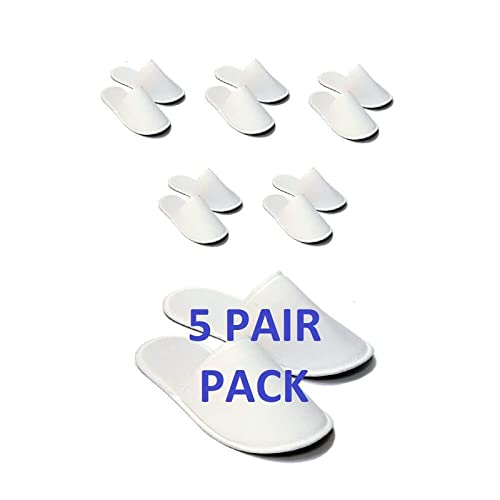 CHOCHILI White Disposable Hotel Slippers 10-11 / Pack of 5 for Guests, Spa & Wedding