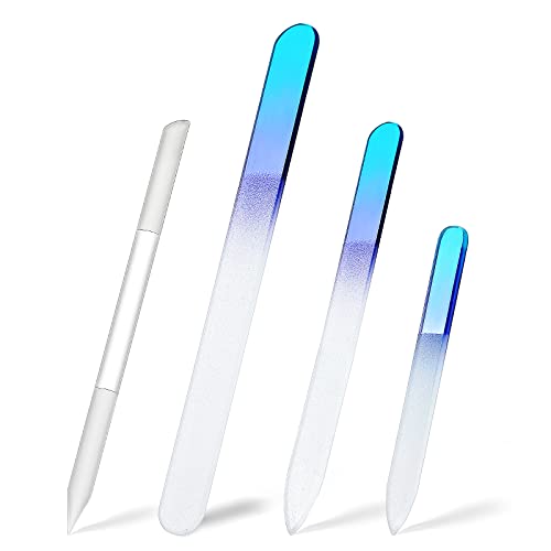 Glass Nail File Set with Cuticle Pusher - 4 Pcs Manicure & Pedicure Buffers for Nails