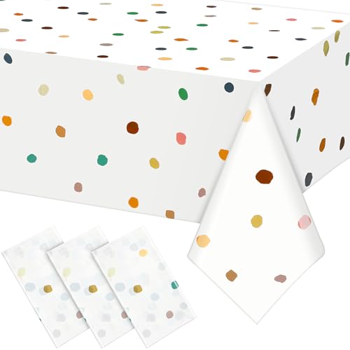 3 Pcs Disposable Boho Polka Dot Plastic Tablecloths for Parties