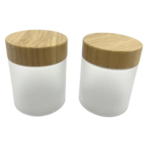 8oz Frosted Bamboo Lid Cosmetic Jar 2 Pack - Refillable Plastic Containers for Skincare & Body Products