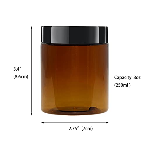 8oz Amber Plastic Jars with Black Lids - 12 Pack Storage Set