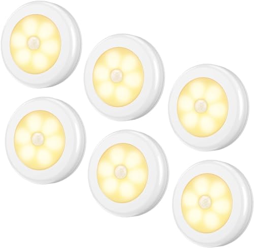 AMIR Motion Sensor LED Night Light - Cordless & Battery Powered, Warm White, Pack of 6