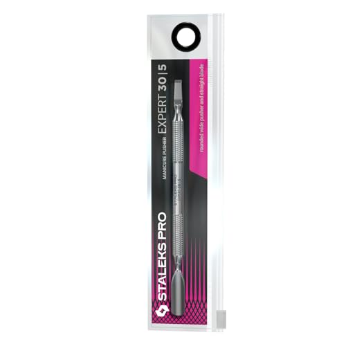 Staleks Pro Manicure Pusher Expert 30 Type 5 – Rounded Wide Pusher & Straight Blade, Stainless Steel