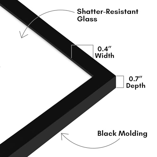 Americanflat 11x14 Slim Black Picture Frame with Mat - Shatter-Resistant Glass