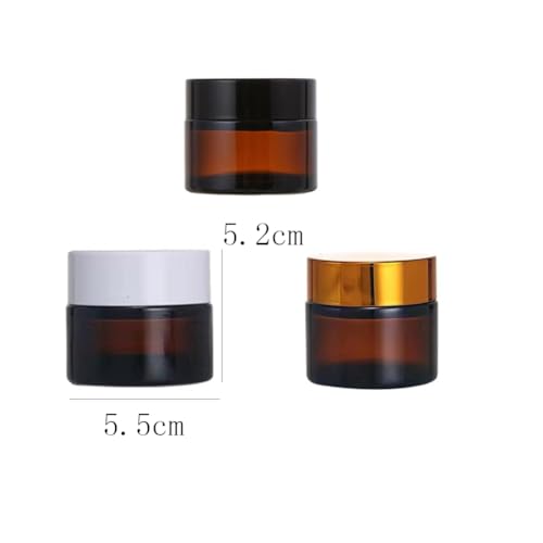 YORROR 2oz Amber Glass Cream Jar with Silver or Gold Lid - Travel-friendly, Refillable Cosmetic Container