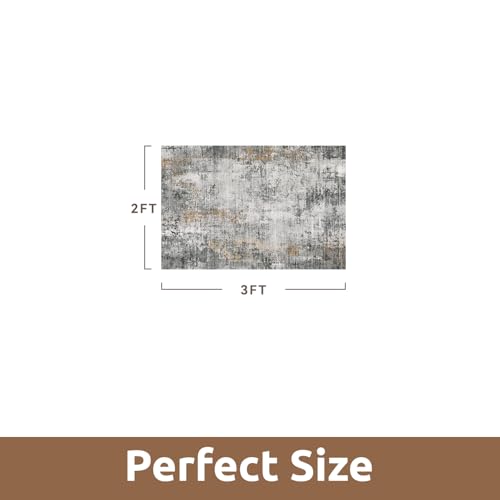Modern Abstract Area Rug - Machine Washable, Non-Slip, Soft Grey