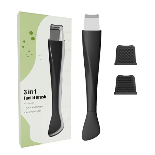 AUIOEY 3 in 1 Manual Silicone Facial Cleansing Brush, Mask Applicator & Blackhead Remover (Black)