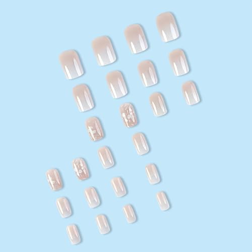 White Gradient Press-On Nails with Flower Design - 24 Pieces