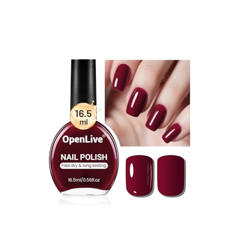 OpenLive Dark Red Quick Dry Nail Polish - 16.5ml Long-lasting Gloss