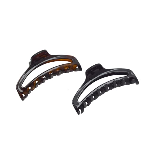 Parcelona French Small Tortoise Shell & Black Jaw Hair Claw Clips (2 Pack)