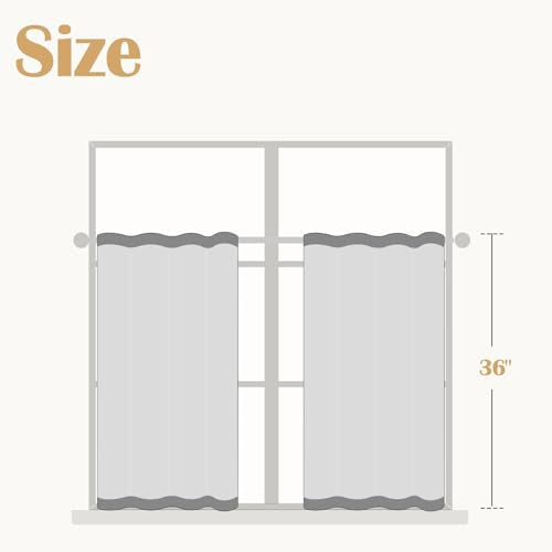 Floral Linen Blend Cafe Curtains 36 Inch - 2 Panels Blue