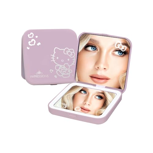 Hello Kitty LED Compact Mirror - Pink Travel Makeup Mirror with 2X Magnifier