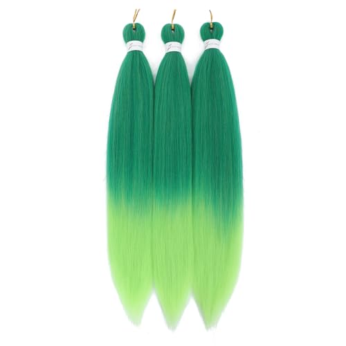 Msloosily 20 Inch Pre-Stretched Ombre Green Braiding Hair 3 Packs, Soft Yaki Texture, Itch-Free, Hot Water Extensions