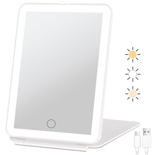FUNTOUCH White Rechargeable Travel Makeup Mirror with 72 LEDs