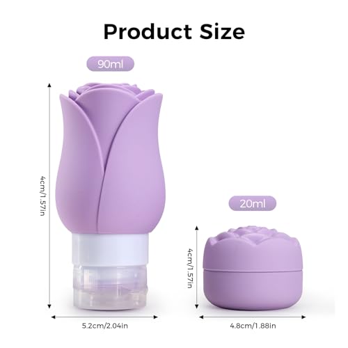 Mabnuby Silicone Travel Bottles & Jars Set – 3oz Leakproof TSA Approved Refillable Kit, 8 Pack in 4 Colors (PK+RS+PP+RD)