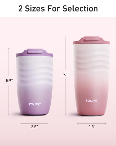 TOURIT 12 oz Travel Coffee Mug - Insulated Stainless Steel Tumbler with Anti-Slip Grip & Leak-Proof Lid, Mist Purple