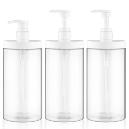 DynnnDy 1000ml Refillable Clear Pump Bottles - Large Capacity Shampoo & Lotion Dispenser, Pack of 3