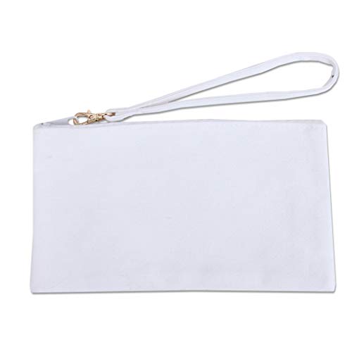 Threadart White Canvas Wristlet Makeup Bag - 5x9 Cotton