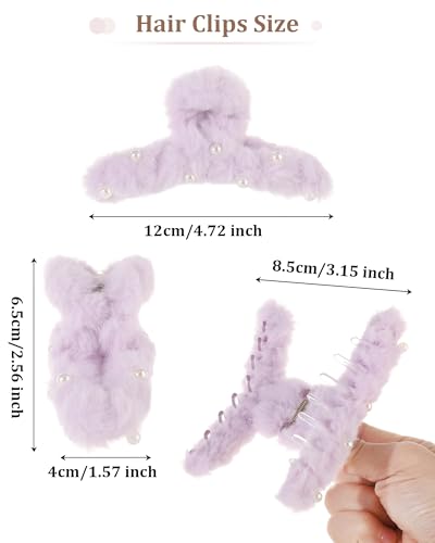 6PCS Large Fuzzy Claw Hair Clips for Thick Hair - Cute Bow Design