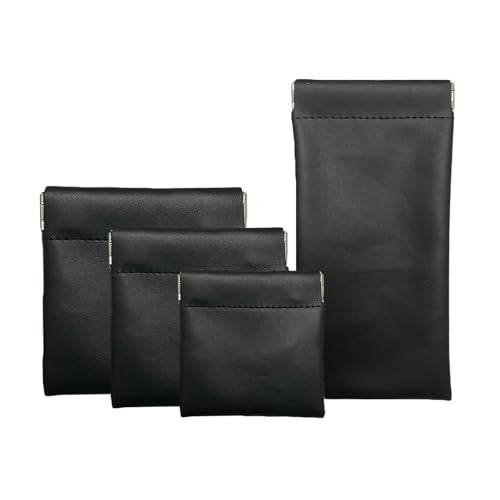 AJOJO 4-Pack Small Waterproof Leather Cosmetic Bags in Black, 4 Sizes
