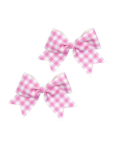 B1-Hair Clip Bow: Pink Checkered Jumbo Bowknot, Buffalo Plaid Hair Accessory