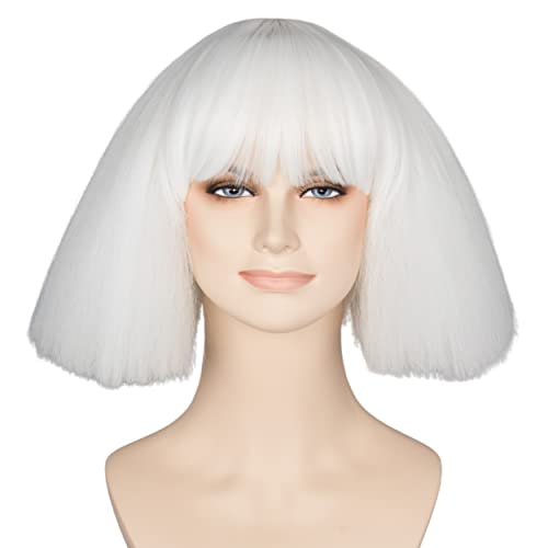 Miss U Hair Short White Kinky Straight Wig for Women - Fluffy Cosplay